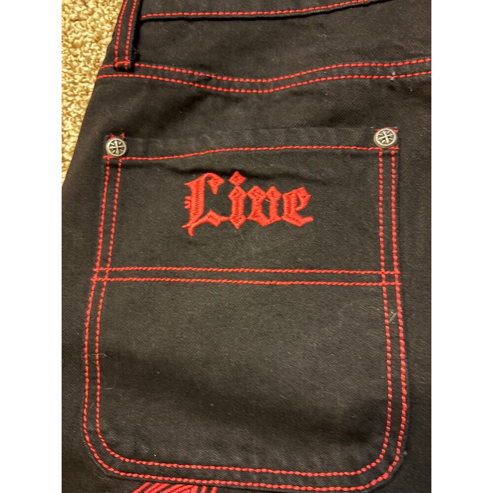 NWT Y2K Affliction Wide Leg Wings Black Red Baggy Jeans Mens Size 31 MSRP $128 - Picture 14 of 15